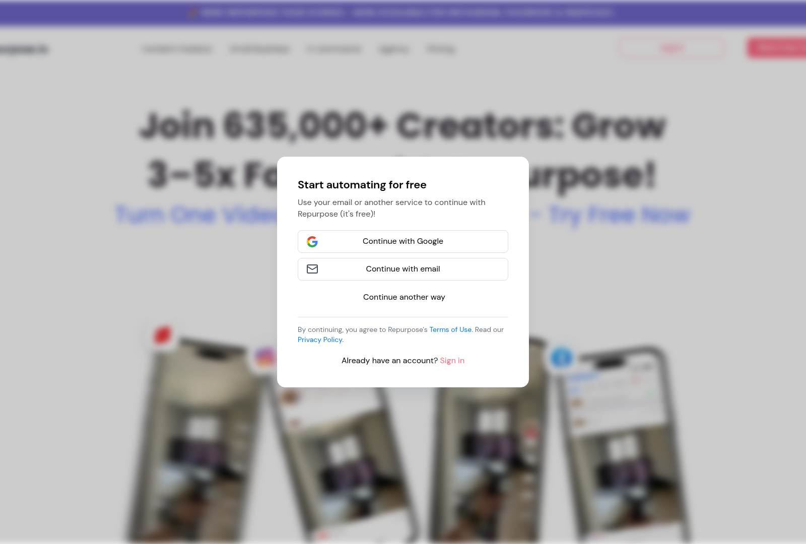 Screenshot: Signup page illustrating the account creation flow and social media connection options.