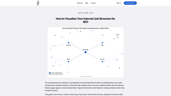 Screenshot: Screenshot of the internal link graph visualisation created with GetLinki.