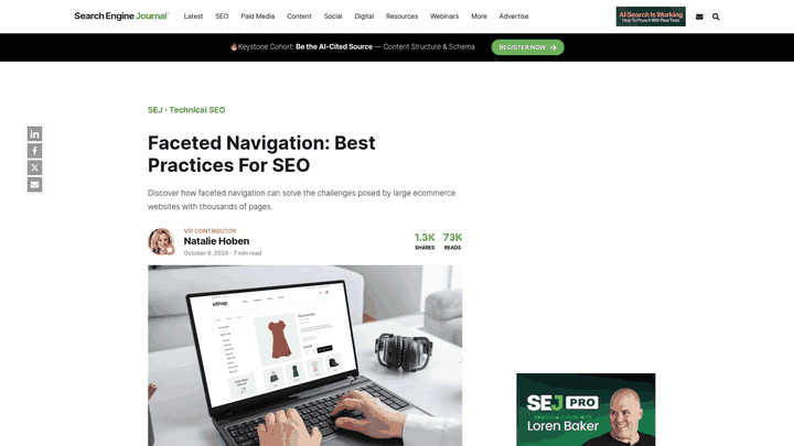 Screenshot: Article screenshot showing a faceted navigation example from Zalando and related search results.
