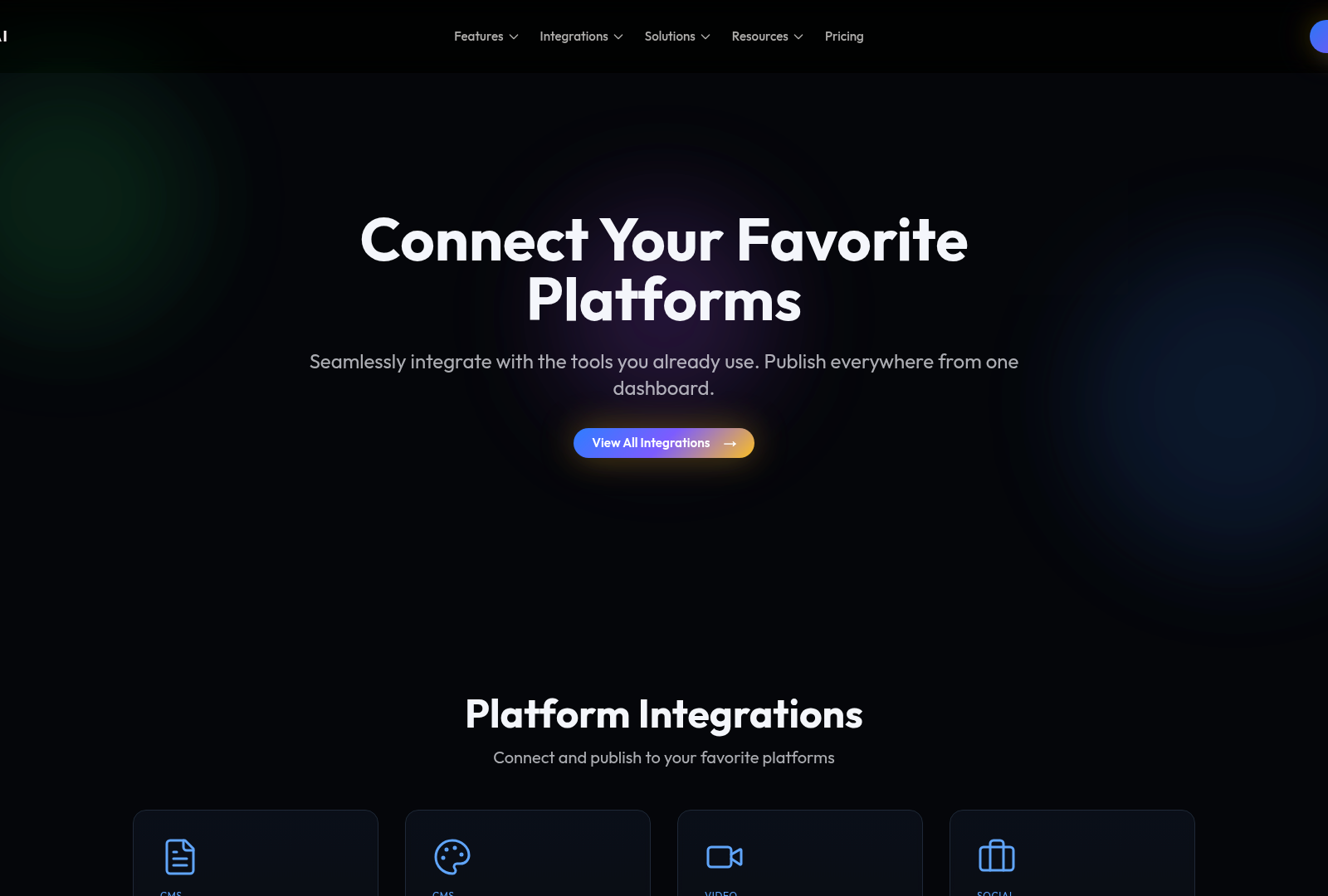 Screenshot: Integration page that lists supported platforms and highlights the HubSpot integration option.