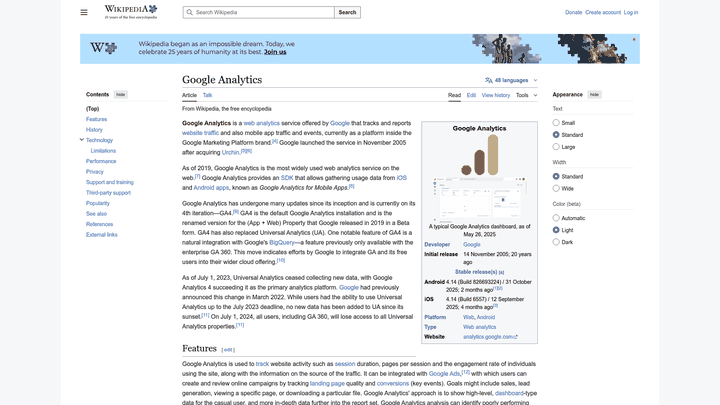 Screenshot: Screenshot of a typical Google Analytics dashboard with traffic, engagement, and conversion metrics.