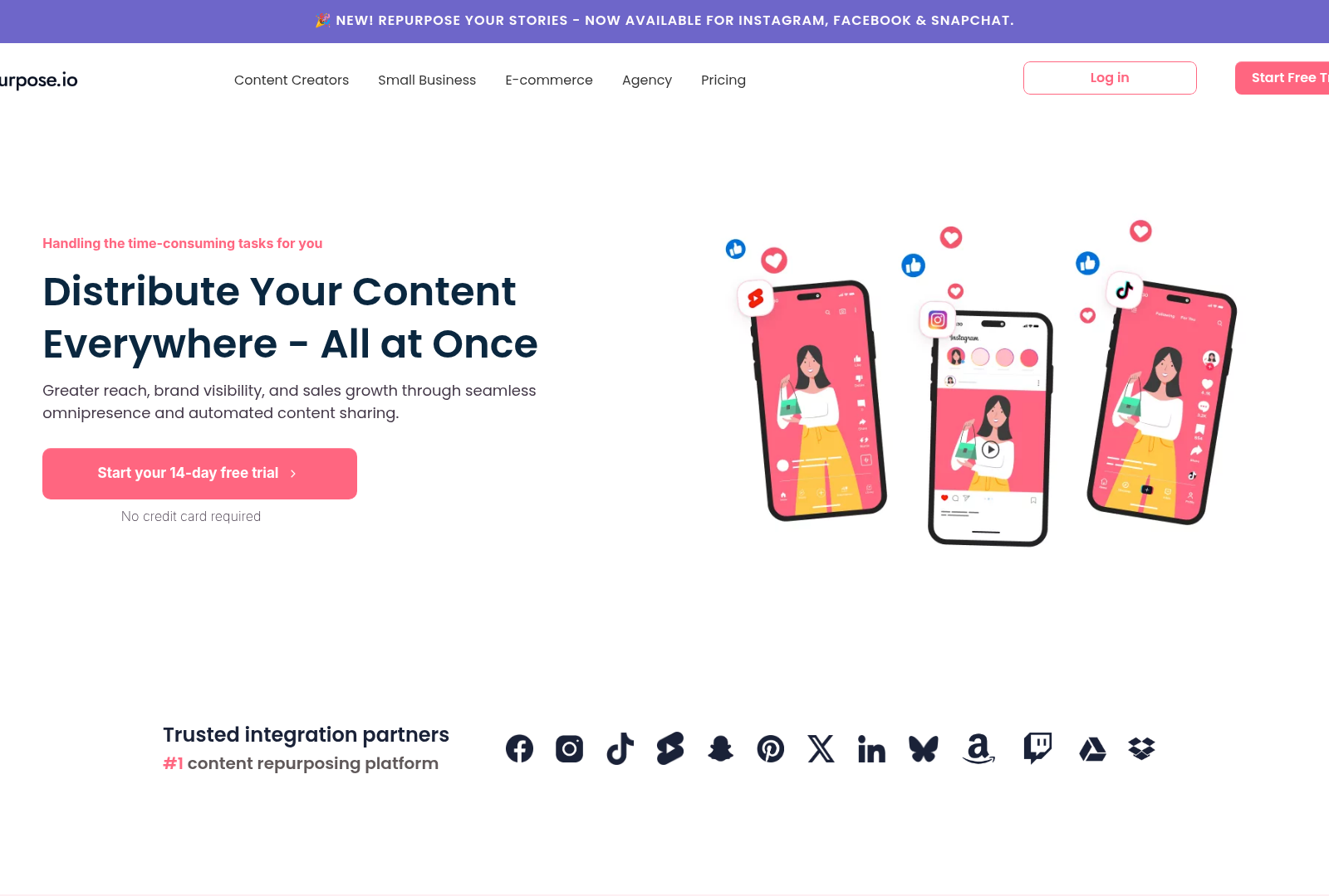 Screenshot: The ‘For Businesses’ page highlights features tailored for agencies, including multi‑account management, channel optimization, and branding options.