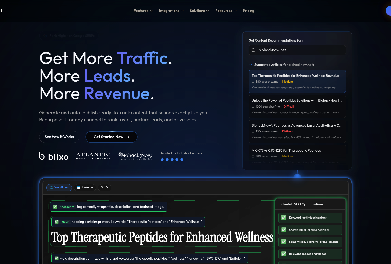 Screenshot: Homepage snapshot showing the platform’s tagline, key value propositions, and navigation menu.