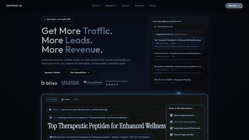 Screenshot: Full‑page view of the Anypost homepage to give readers a visual sense of the platform’s landing page, branding, and call‑to‑action.