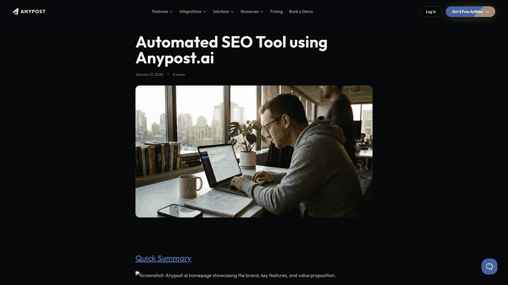 Screenshot: Blog page with screenshots of the AnyPost.ai interface, illustrating predictive modeling workflow.