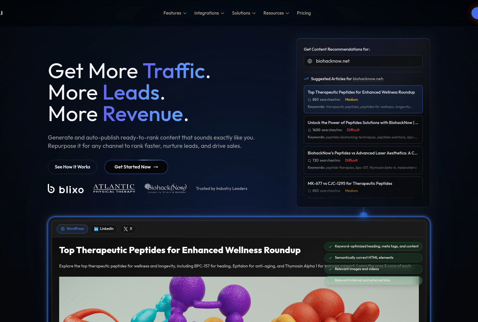 Screenshot: Homepage showcasing the brand, key value propositions, and CTA for new users.