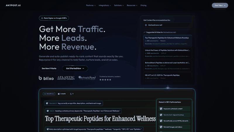 Screenshot: Homepage showcasing the platform’s AI-driven content creation interface.