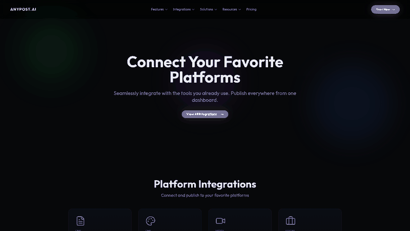 Screenshot: Integration page showing supported platforms for multi-source publishing.