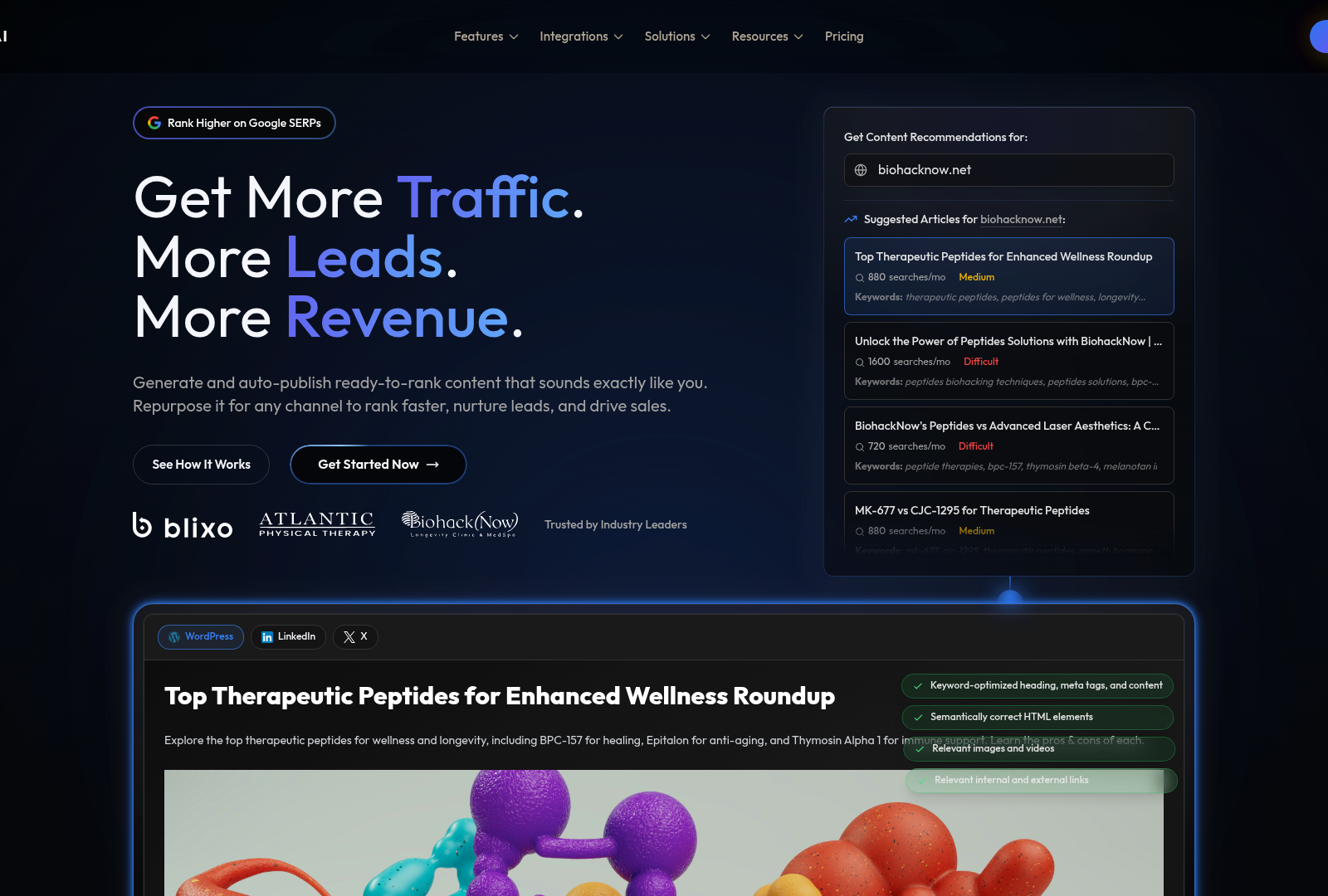 Screenshot: Homepage hero showcasing Anypost.ai's AI content generation and SEO features.