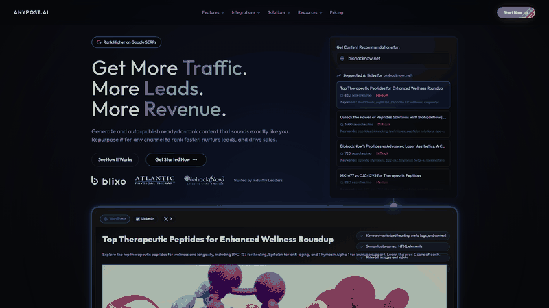 Screenshot: Homepage showcasing the platform’s value proposition and integration capabilities