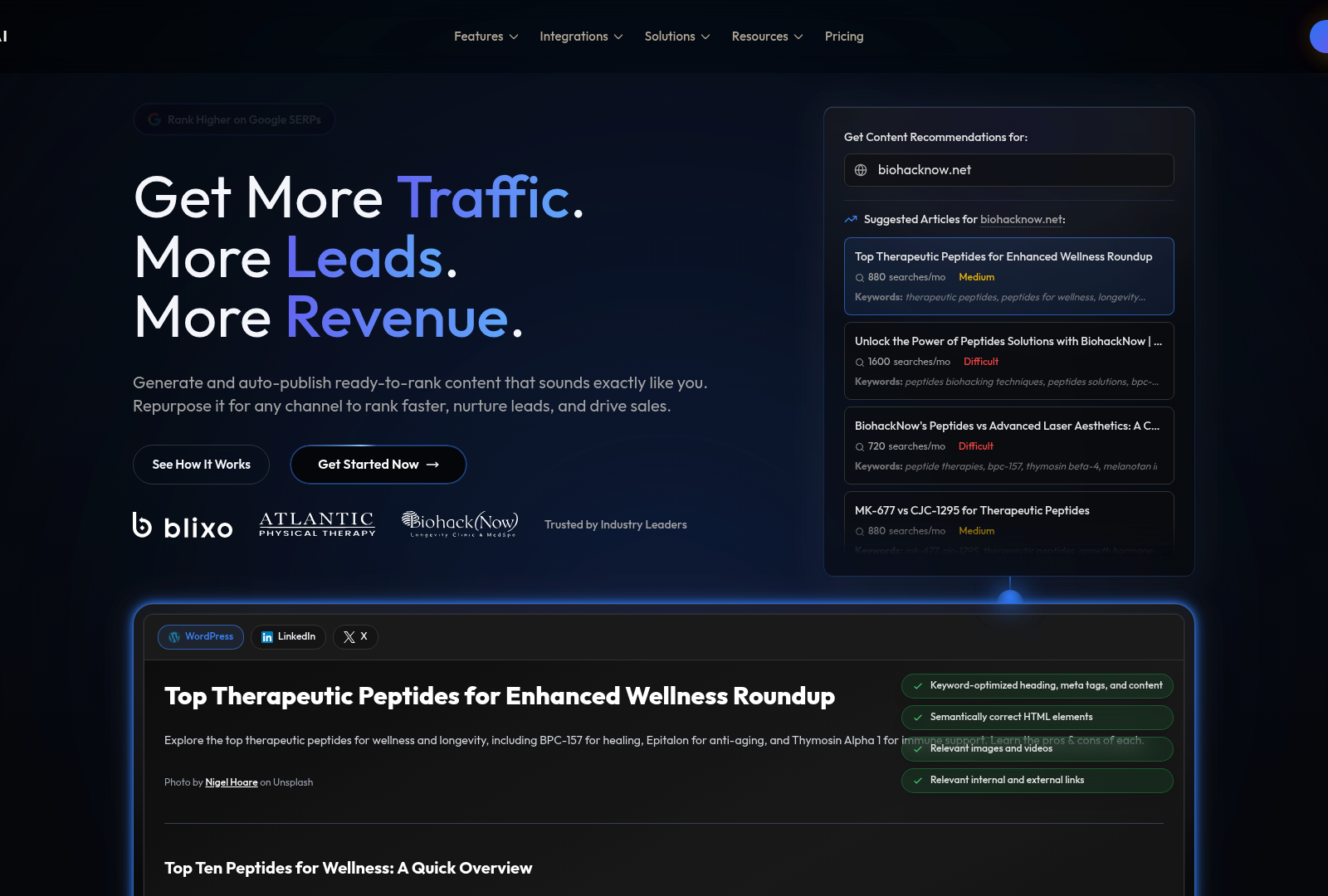 Screenshot: Hero section showing the platform’s tagline and core value proposition.
