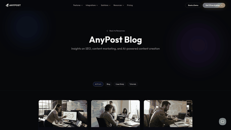 Screenshot: Screenshot of the blog home page with AI‑generated SEO‑optimized articles