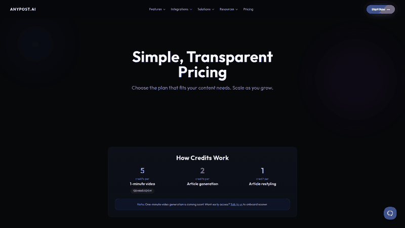 Screenshot: Pricing tiers and subscription options for the platform.