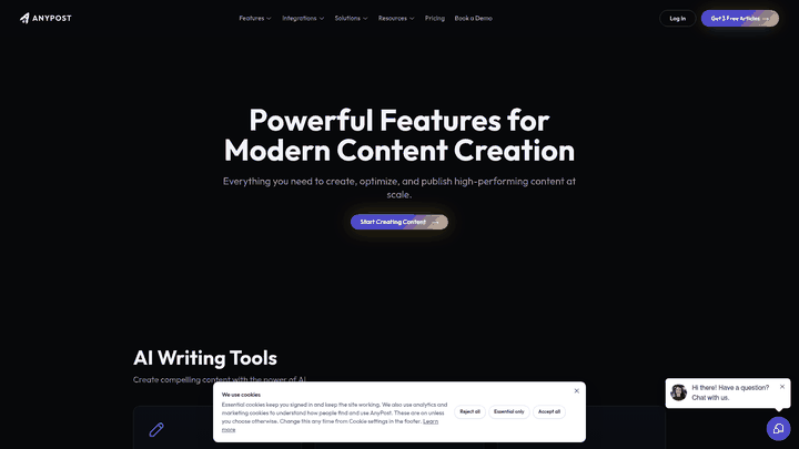 Screenshot: Displays the feature list (AI Content Generator, Auto‑publish Articles, Smart Calendar, etc.) so readers can match a workflow stage to a specific automation capability.