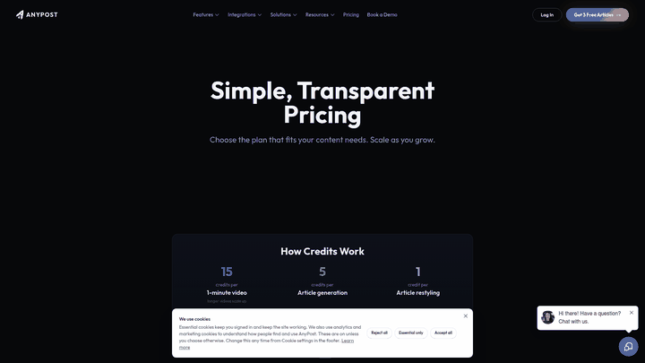 Screenshot: Pricing table that outlines credit limits and plan tiers, illustrating how quality gates can be enforced via plan constraints.