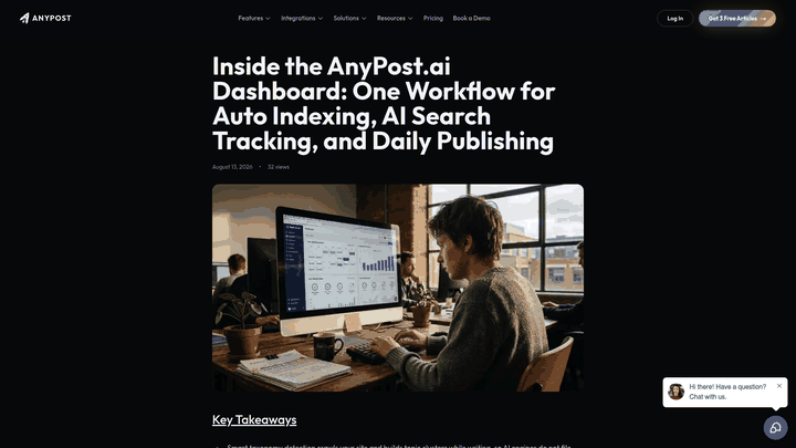 Screenshot: the AnyPost.ai dashboard showing real-time analytics, KPI widgets and multi-channel performance overview.
