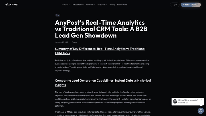 Screenshot: Real‑time analytics dashboard showing performance metrics for published content.
