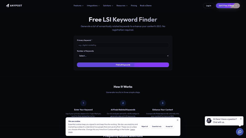 Screenshot: Shows the LSI Keyword Finder interface where you enter a seed term and get a list of related keywords.