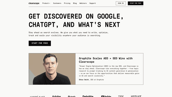 Screenshot: AI SEO content platform homepage