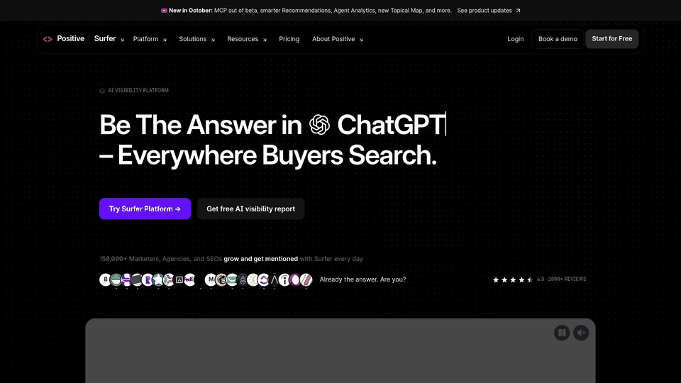 Screenshot: AI-assisted SEO platform homepage